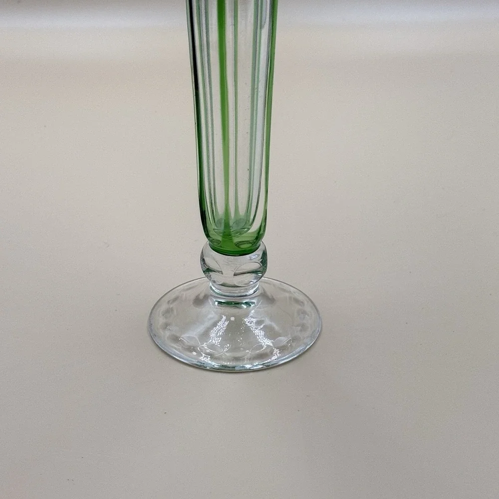 Vintage Czech Bohemian Green Cut to Clear Crystal Candlestick 9.5